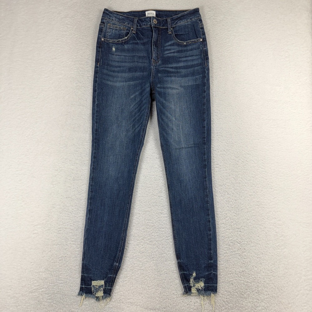 Special A Jeans Women 7 27x26 Blue Denim Med Wash Mid Rise Raw Hem Skinny